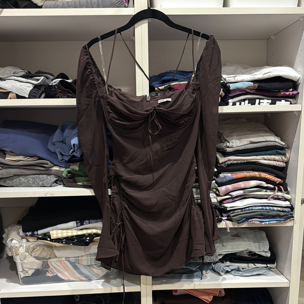 House of Cab Brown Long Sleeve Mini Dress
